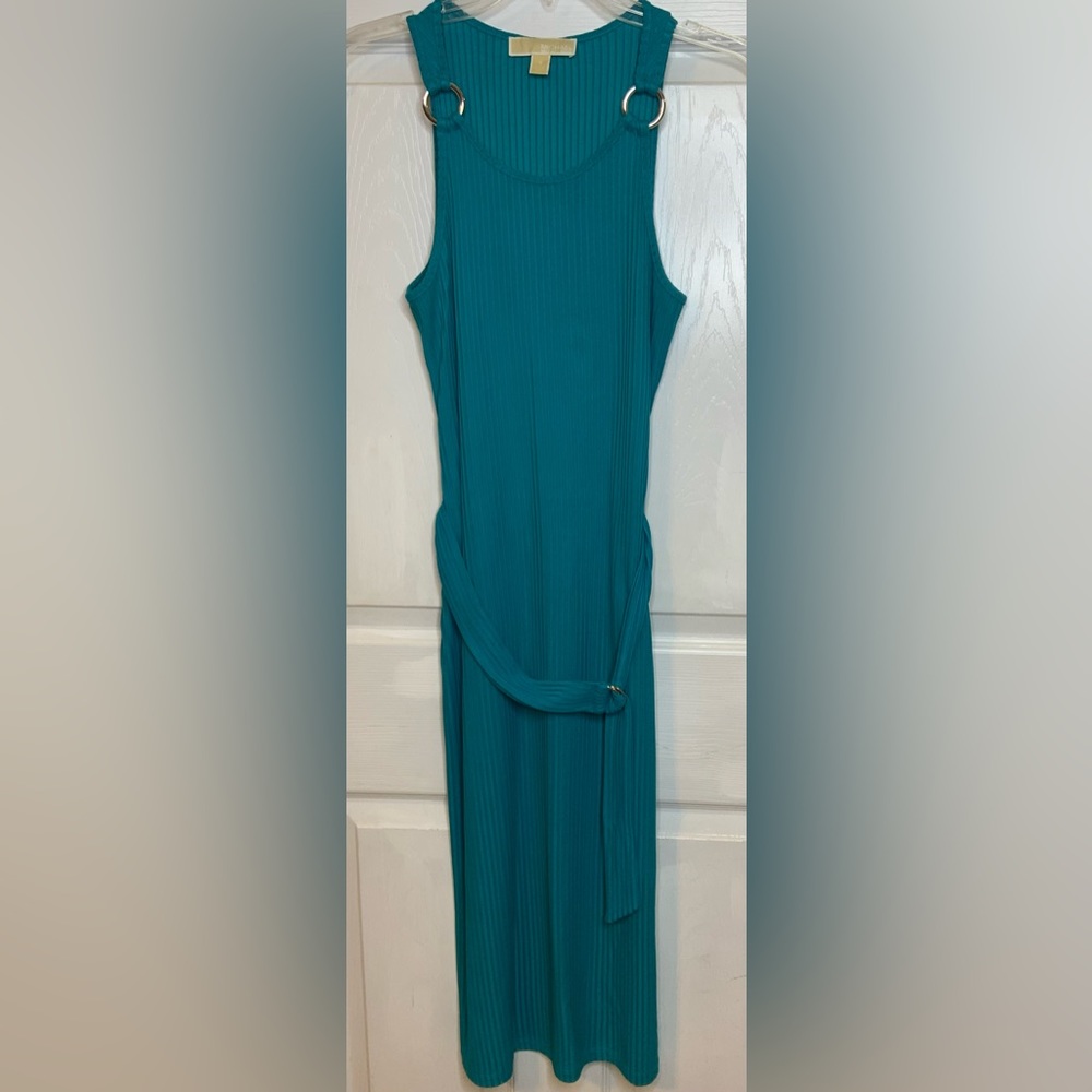 NWT Michael Kors Tile Blue Ribbed Trim Dress Size (S)